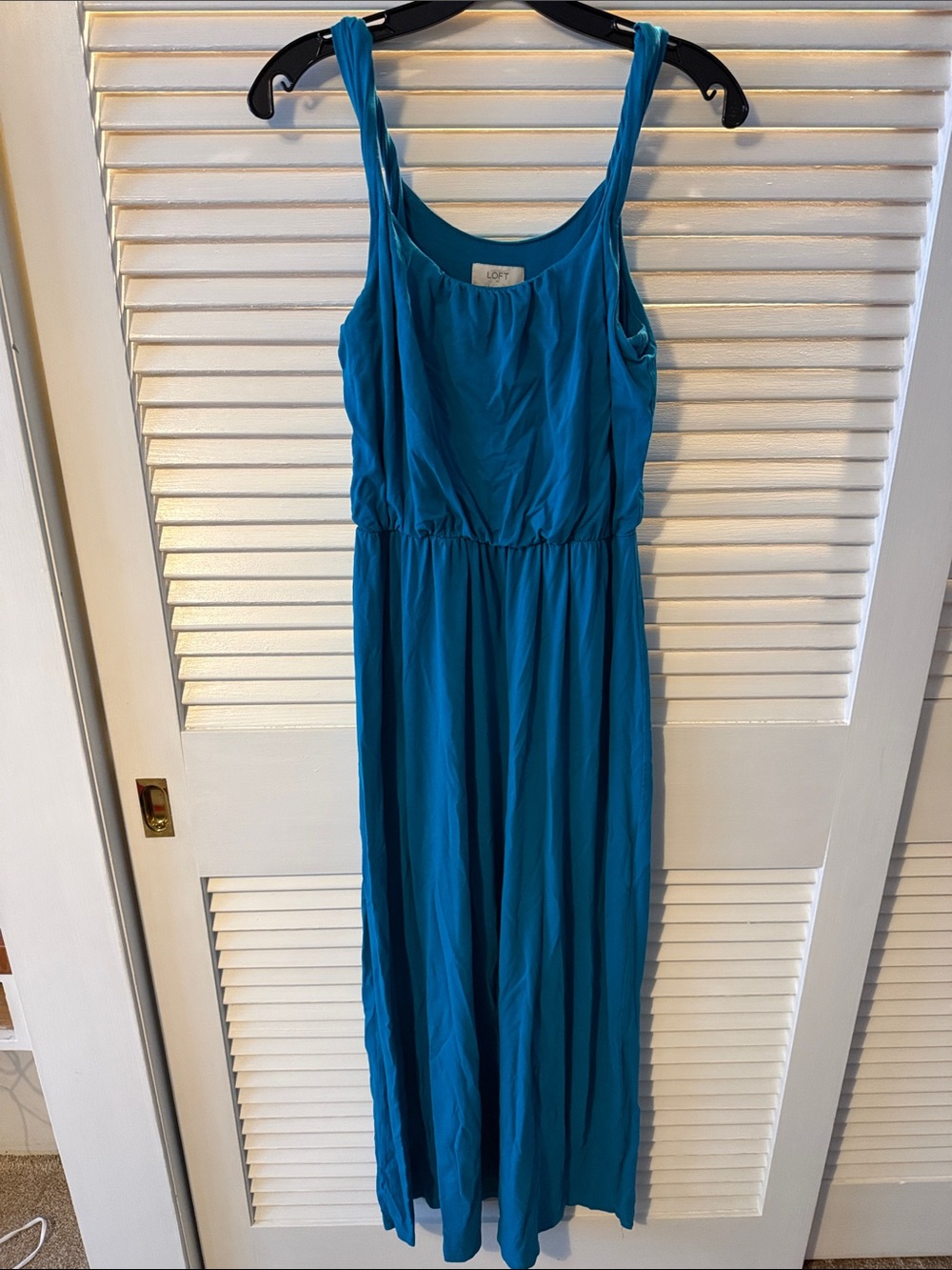 LOFT Teal Maxi Dress with Gathered Waist